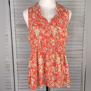 CYNTHIA ROWLEY Smocked Peplum Tank Top Orange/Muti Floral-Medium